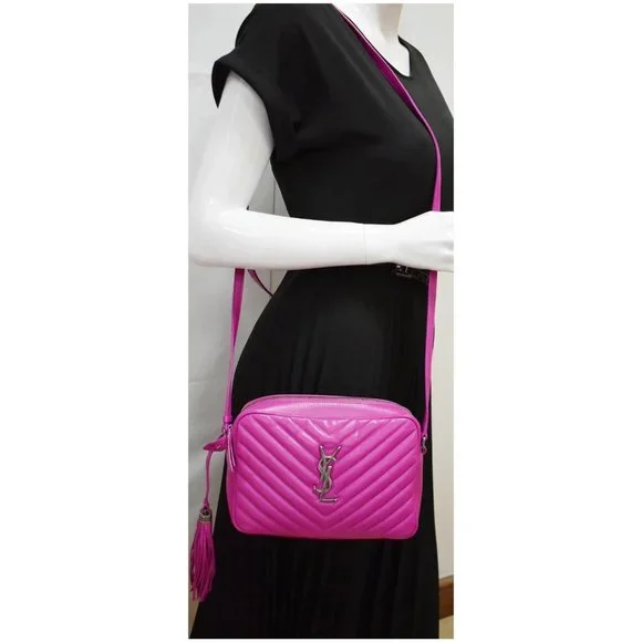 YVES SAINT LAURENT Lou Chevron Leather Camera Crossbody Bag Pink - Picture 2 of 12